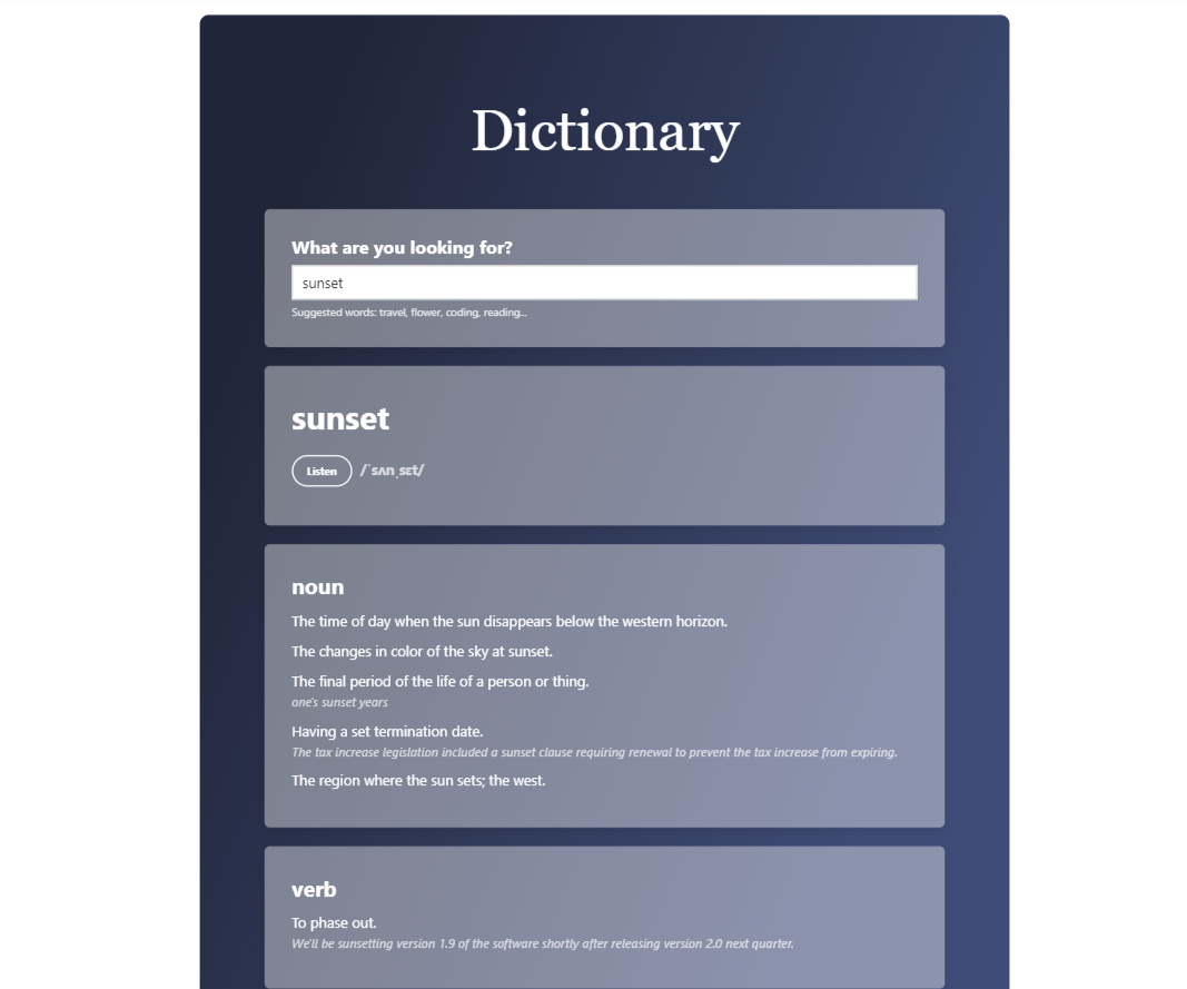 Dictionary App on SheCodes Workshop 