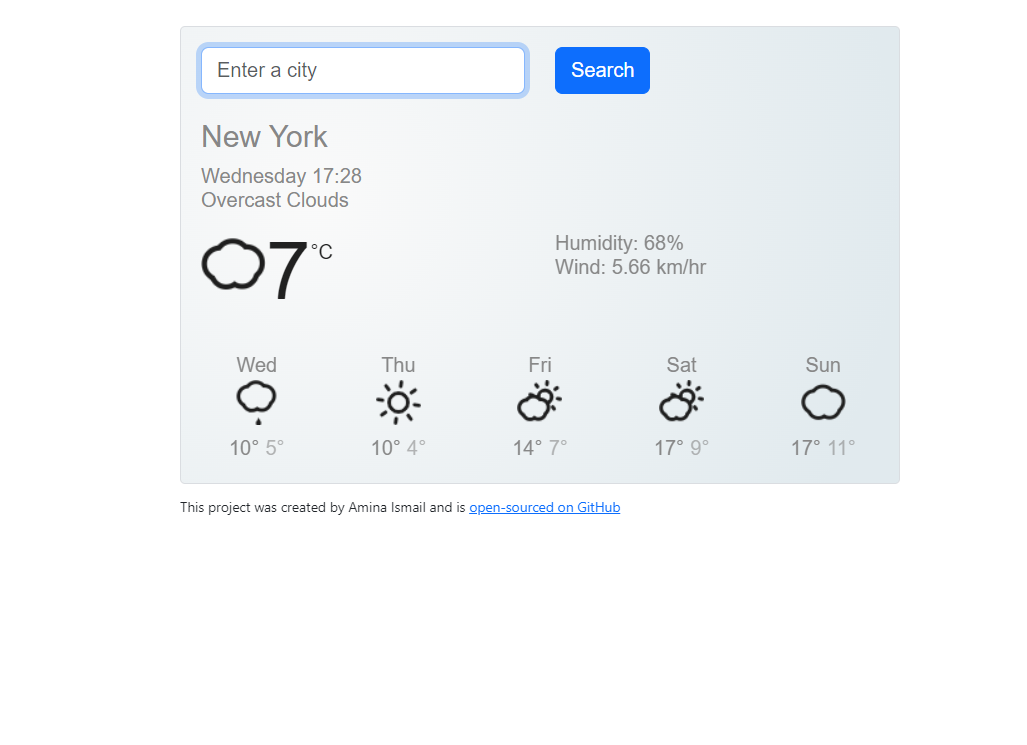 Weather App using react created by Amina