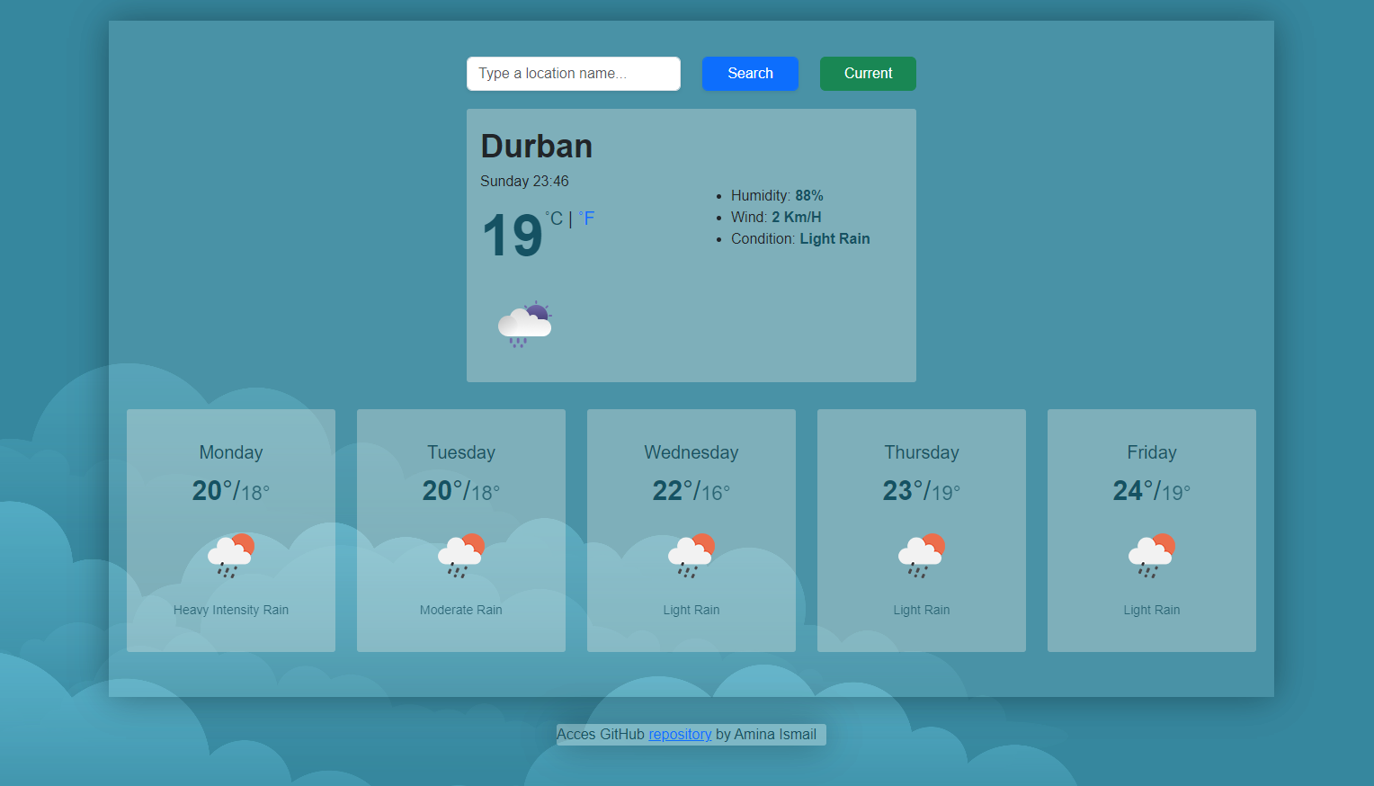 Weather app created by Amina